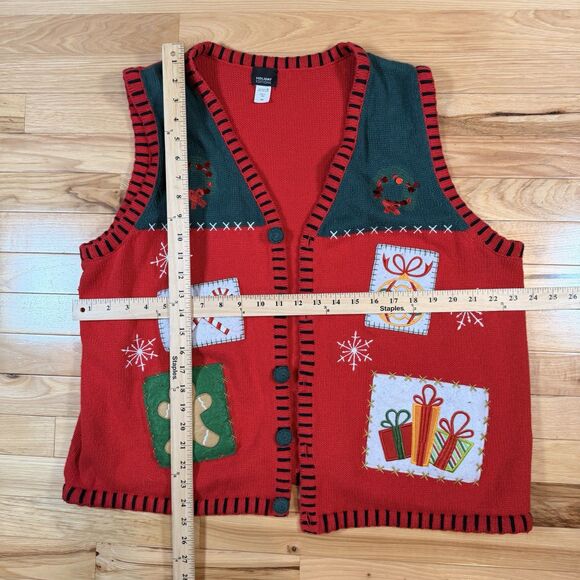 Vintage Holiday Editions Ugly Christmas Sweater Knit Vest Red Size XXL - Picture 3 of 3